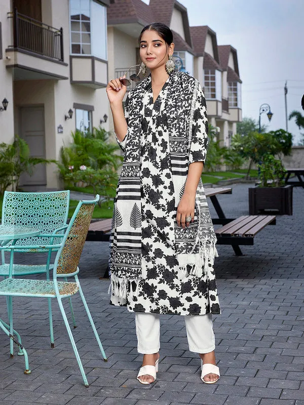 Women's Viscose Printed Flared Kurta Pant With Dupatta